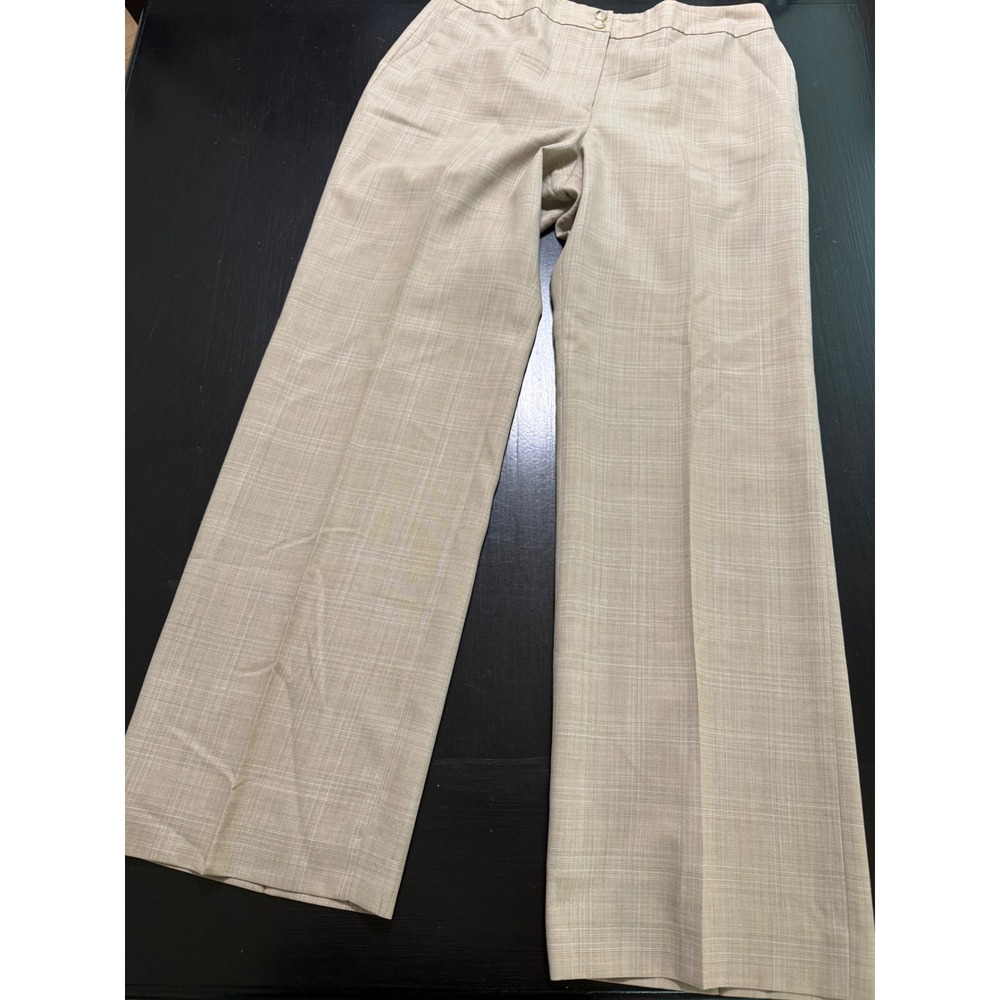 Ann Taylor Loft Laura Beige Glen Plaid Wool Blend Wide Leg Trousers Size 12